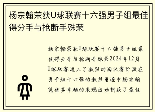 杨宗翰荣获U球联赛十六强男子组最佳得分手与抢断手殊荣